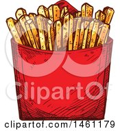 Clipart Of A Sketched Container Of French Fries Royalty Free Vector Illustration