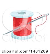 Sewing Needle And Spool Of Red Thread