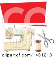 Poster, Art Print Of Sewing Design With A Banner And Sewing Machine