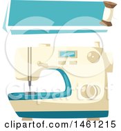 Clipart Of A Sewing Design With A Banner And Sewing Machine Royalty Free Vector Illustration