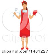 Clipart Of A Happy Housewife Cooking Royalty Free Vector Illustration
