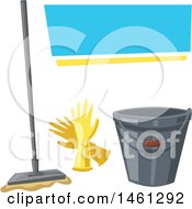 Poster, Art Print Of Cleaning Design With Text Space With A Mop Gloves And Bucket