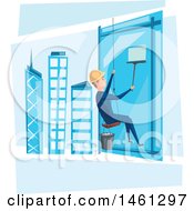 Clipart Of A Skyscraper Window Cleaner Royalty Free Vector Illustration by Vector Tradition SM