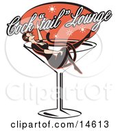 Poster, Art Print Of Woman In A Cat Costume Lying In A Giant Martini Glass At A Cocktail Lounge