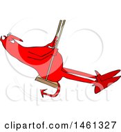 Poster, Art Print Of Cartoon Chubby Red Devil Swinging