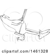 Clipart Of A Cartoon Black And White Chubby Devil Swinging Royalty Free Vector Illustration