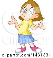Clipart Of A Cartoon Girl Shrugging Royalty Free Vector Illustration
