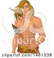 Clipart Of A Man Holding A Spear Tarzan Royalty Free Vector Illustration by Pushkin