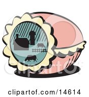 Pink Decorated Easter Egg With A Farm Scene Of Cows Grazing In A Pasture Near A Barn Clipart Illustration