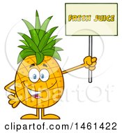 Male Pineapple Mascot Character Holding A Fresh Juice Sign