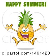 Poster, Art Print Of Male Pineapple Mascot Character Jumping Under Happy Summer Text