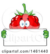 Poster, Art Print Of Raspberry Mascot Character Holding A Blank Sign