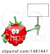 Poster, Art Print Of Raspberry Mascot Character Holding Up A Blank Sign