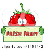 Poster, Art Print Of Raspberry Mascot Character Holding A Fresh Fruit Sign
