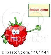 Poster, Art Print Of Raspberry Mascot Character Holding A Fresh Juice Sign