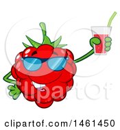 Poster, Art Print Of Raspberry Mascot Character Wearing Sunglasses And Holding A Glass Of Juice