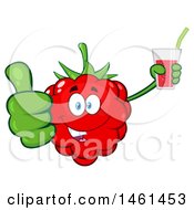 Poster, Art Print Of Raspberry Mascot Character Giving A Thumb Up And Holding A Glass Of Juice
