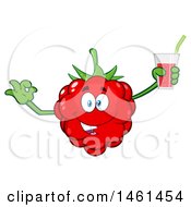 Poster, Art Print Of Raspberry Mascot Character Gesturing Ok And Holding A Glass Of Juice