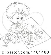Poster, Art Print Of Black And White Boy Coloring A Page Of A House