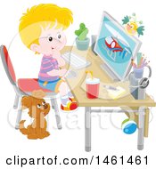 Poster, Art Print Of Blond White Boy Using A Desktop Computer