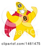 Cartoon Strong Star Super Hero Flexing And Wearing A Bitcoin