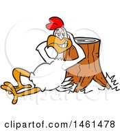 Cartoon Relaxed Chicken Leaning Back Against A Stump