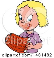 Poster, Art Print Of Cartoon Blond White Girl Licking Bbq Sauce Off Of Her Lips And Eating Ribs