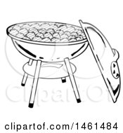 Clipart Of A Grayscale Kettle Bbq Grill With Charcoal Royalty Free Vector Illustration