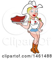 Clipart Of A Cartoon Sexy Pig Cowirl With Ribs On A Tray Royalty Free Vector Illustration