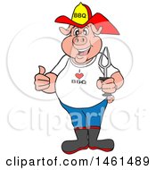 Poster, Art Print Of Cartoon Pig Fireman Holding A Thumb Up And A Bbq Fork