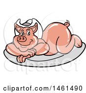 Clipart Of A Cartoon Pig Wearing A Cowboy Hat And Resting On A Platter Royalty Free Vector Illustration by LaffToon