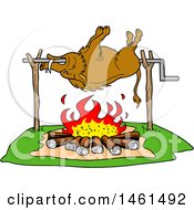 Poster, Art Print Of Cartoon Wild Boar Cooking On A Spit Over A Fire