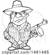 Poster, Art Print Of Cartoon Black And White Gangter Holding A Tommy Gun