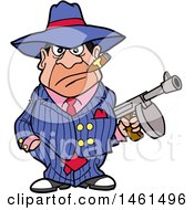 Cartoon Gangter Holding A Tommy Gun