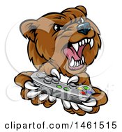 Poster, Art Print Of Mad Grizzly Bear Mascot Holding A Video Game Controller
