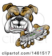 Poster, Art Print Of Tough Bulldog Mascot Holding A Video Game Controller