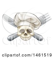 Clipart Of A Chef Human Skull Over A Crossed Knife And Fork Royalty Free Vector Illustration by AtStockIllustration