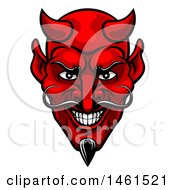 Clipart Of A Grinning Evil Red Devil Face Royalty Free Vector Illustration by AtStockIllustration