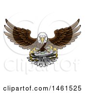 Poster, Art Print Of Cartoon Swooping American Bald Eagle With A Video Game Controller In Its Talons