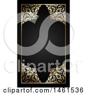Clipart Of A Black And Ornate Floral Gold Border Design Royalty Free Vector Illustration