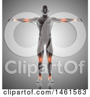 Clipart Of A 3d Anatomical Man With Highlighted Joints Over Gray Royalty Free Illustration