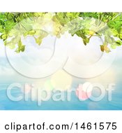 Clipart Of A 3d Border Of Green Leaves Over A Sunny Water Background Royalty Free Illustration