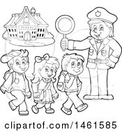 Poster, Art Print Of Black And White Police Officer Holding A Sign While Children Walk On A Crosswalk