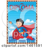 Clipart Of A Diploma Of A Flying Super Hero Boy Royalty Free Vector Illustration by visekart