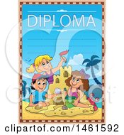 Poster, Art Print Of Diploma Of A Group Of Kids Building A Sand Castle On A Beach
