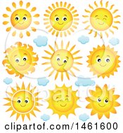 Clipart Of Summer Time Sun Characters Royalty Free Vector Illustration