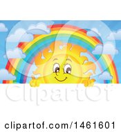 Poster, Art Print Of Summer Time Sun Character And Rainbow Over A Sign