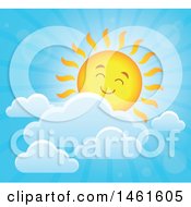 Clipart Of A Summer Time Sun Character And Clouds Royalty Free Vector Illustration