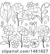 Clipart Of Black And White Flowers Royalty Free Vector Illustration
