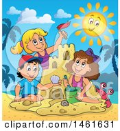 Poster, Art Print Of Group Of Kids Building A Sand Castle On A Beach